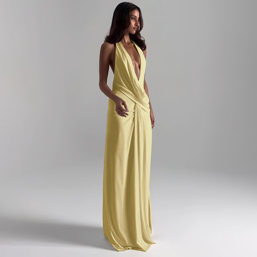 Elegant Halterneck Backless Slit Evening Dress