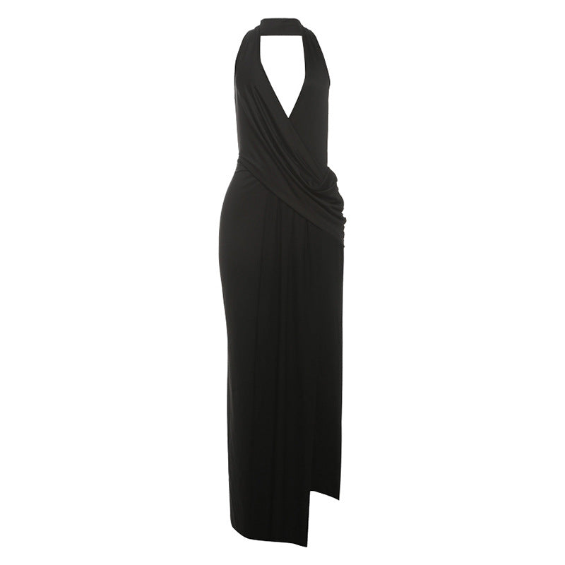 Elegant Halterneck Backless Slit Evening Dress