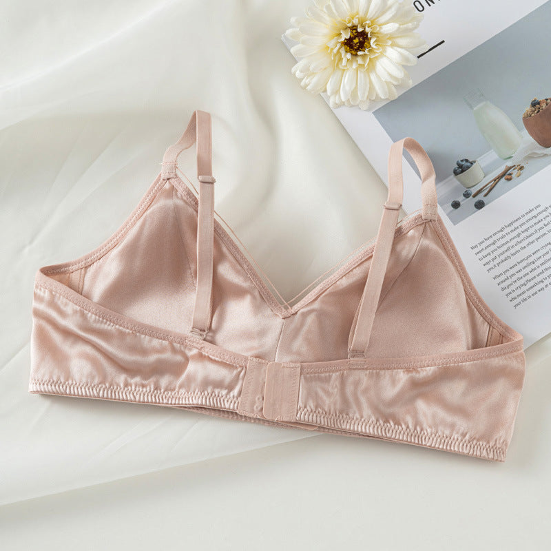 Silk Wire-Free Mulberry Silk Bra New Satin Thin Mesh Breathable Seamless Intimates Women's Comfortable Bra