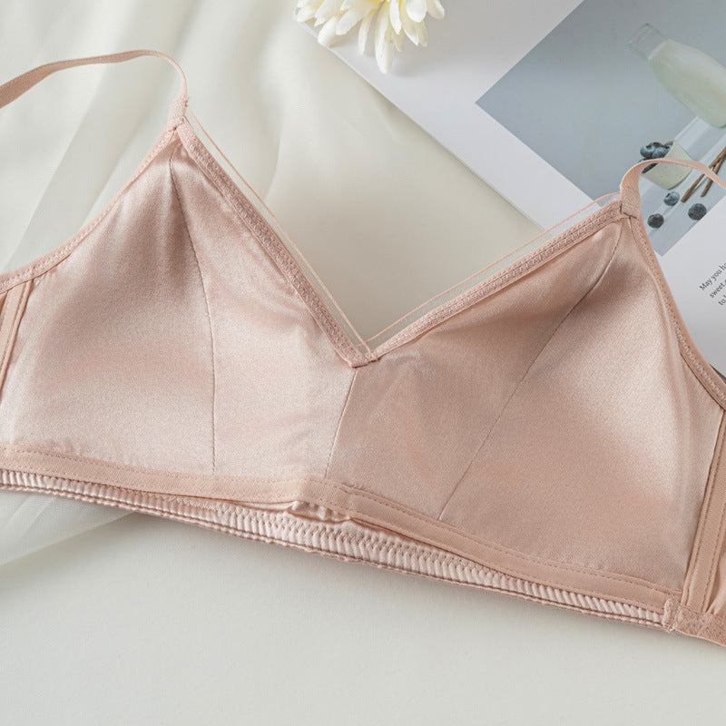 Silk Wire-Free Mulberry Silk Bra New Satin Thin Mesh Breathable Seamless Intimates Women's Comfortable Bra